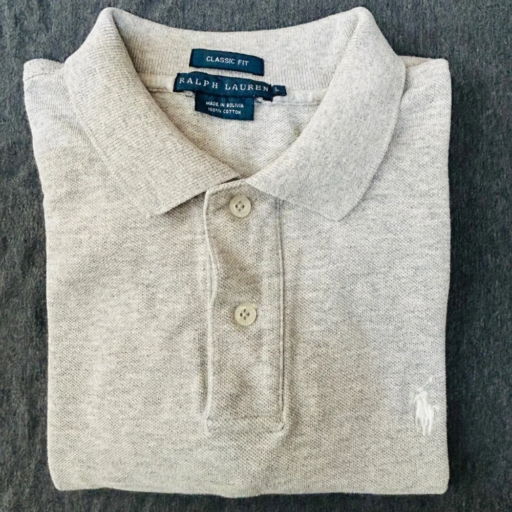 Ralph Lauren Polo Shirt Mens L Classic Fit Light Gray Short Sleeve Cotton Casual